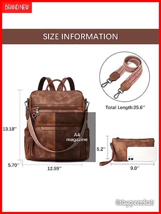 Women\'s Vegan Leather Fashion Backpack Purse with Wristlet, Water Resistant, main image 4